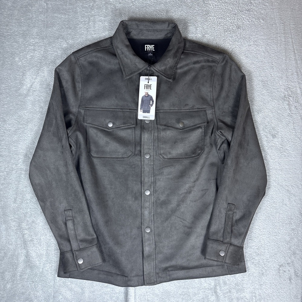 Frye Men's Small Faux Suede Shirt Jacket Shacket SNAP Closure Charcoal NEW